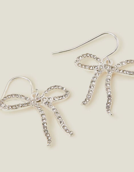 Small Sparkle Bow Drop Earrings, , large