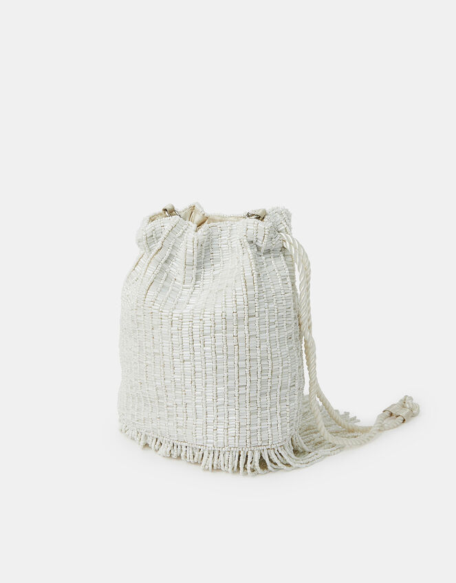 Bridal Bead Fringe Bucket Bag, , large
