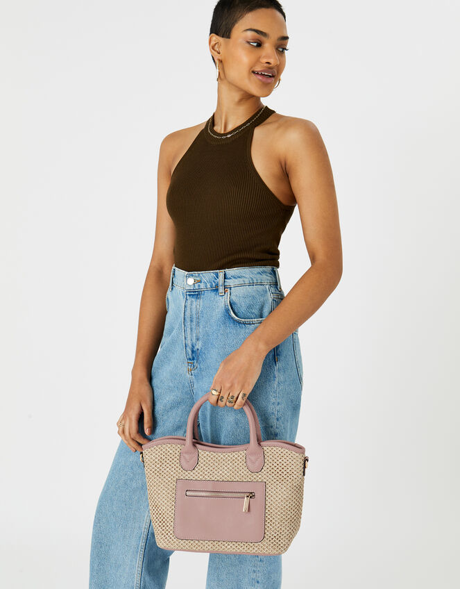 Rosie Raffia Handheld Bag, Nude (NUDE), large