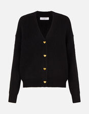 Heart Button Cardigan, Black (BLACK), large