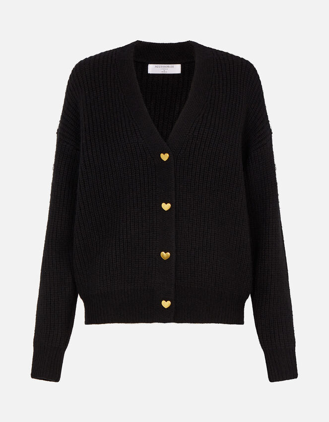 Heart Button Cardigan, Black (BLACK), large