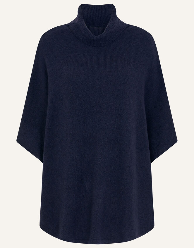 Cosy Knit Poncho, Blue (NAVY), large