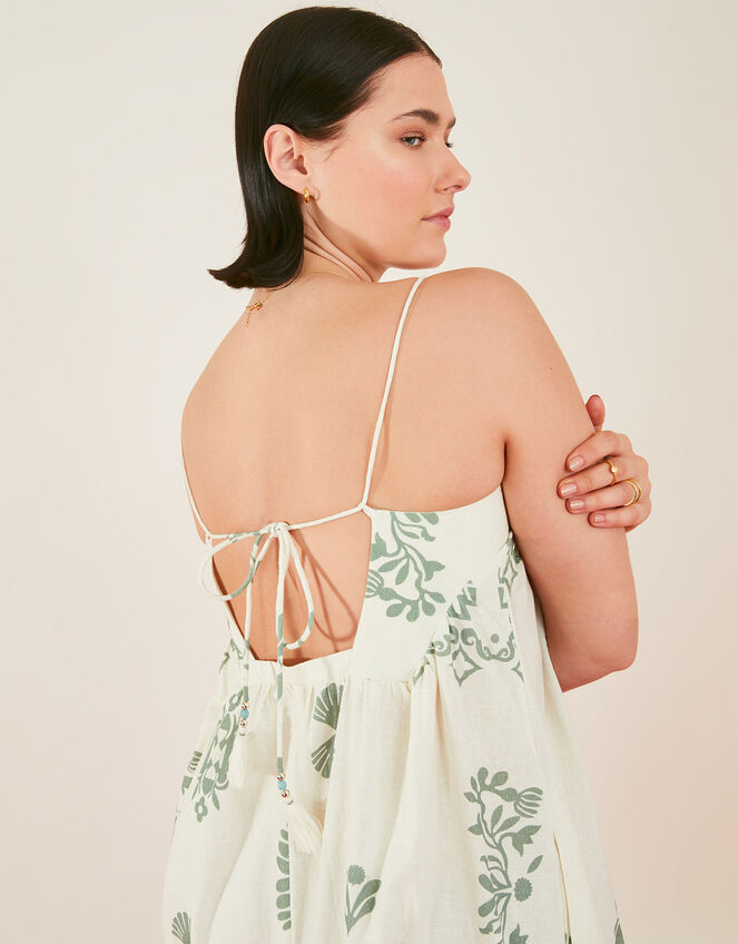 Ornamental Print Open Tie Back Maxi Dress, Ivory (IVORY), large
