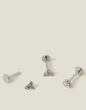 3-Pack Platinum-Plated Surgical Steel Crystal Flatback Stud Earrings, , large