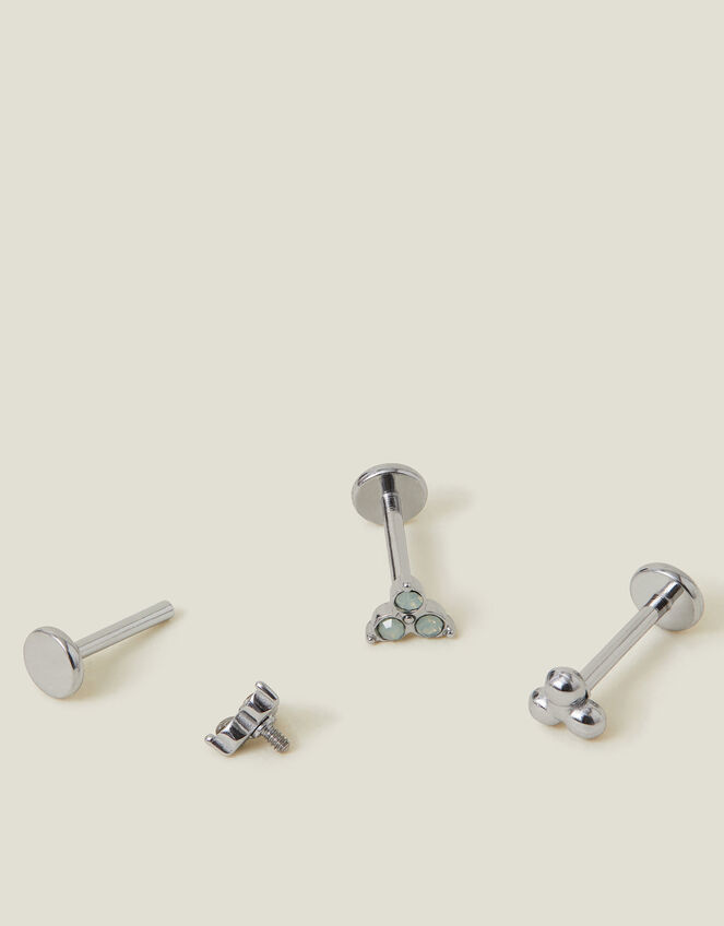 3-Pack Platinum-Plated Surgical Steel Crystal Flatback Stud Earrings, , large