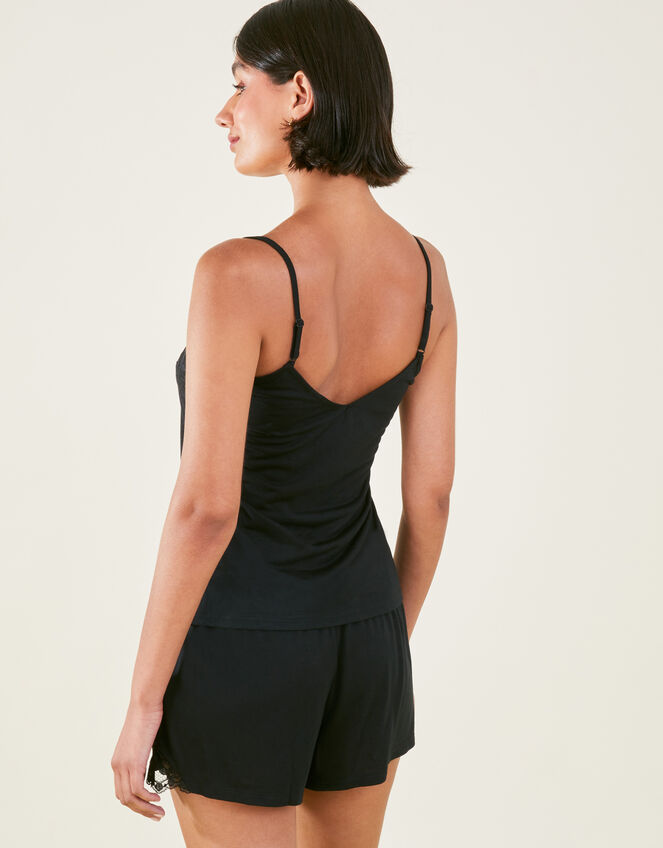 Lace Trim Short Pyjamas Set, Black (BLACK), large