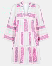 Flute Sleeve Jacquard Shimmer Mini Dress, Pink (PINK), large