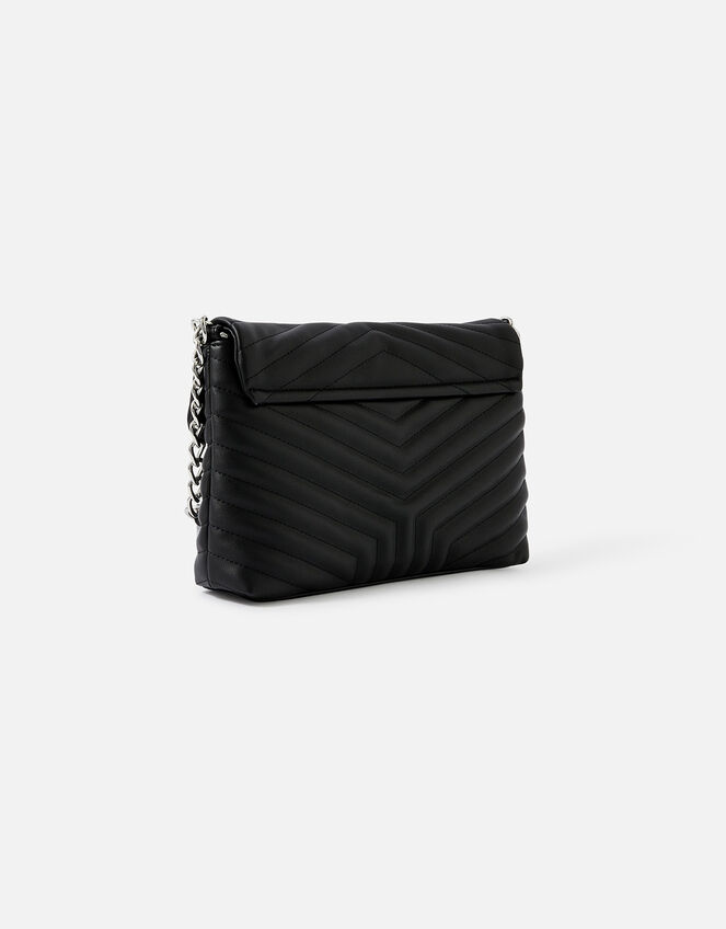 Quilted Chain Shoulder Bag, Black (BLACK), large