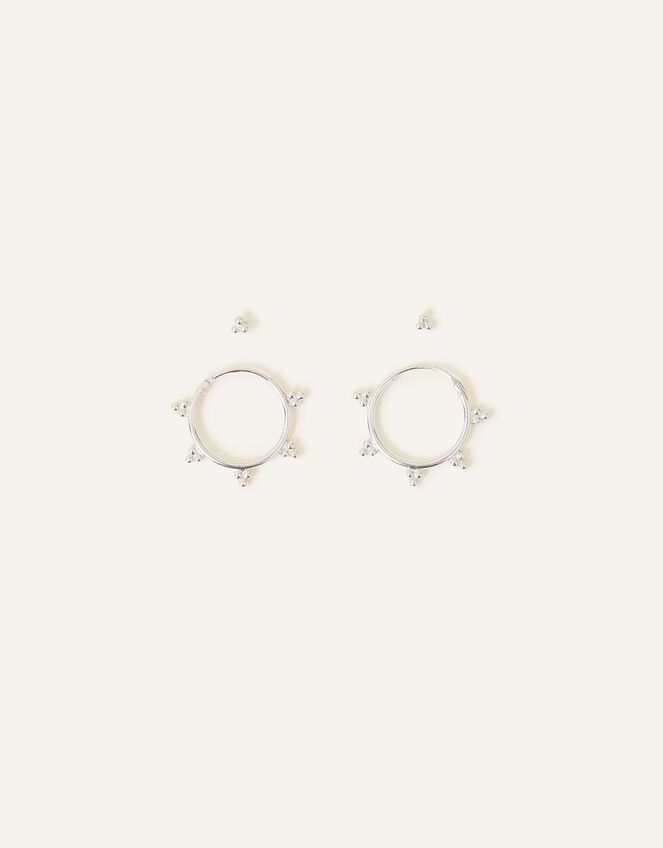 Sterling Silver Bobble Stud and Hoops Set of Two, , large