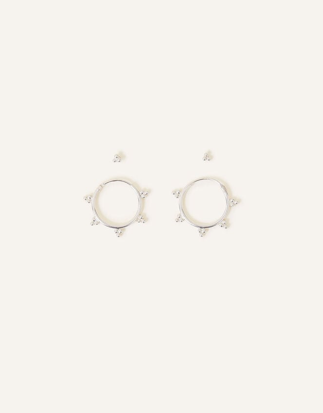 Sterling Silver Bobble Stud and Hoops Set of Two, , large
