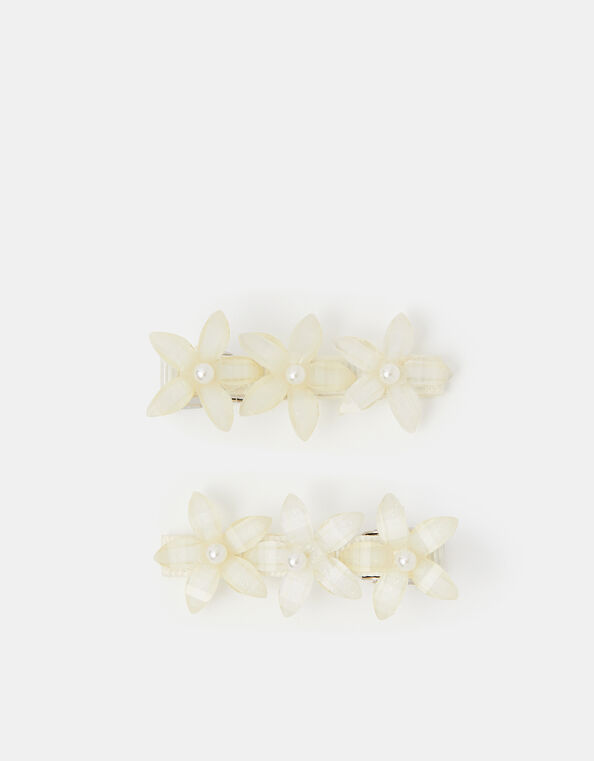 2-Pack Girls Pearl Flower Hair Clips, , large