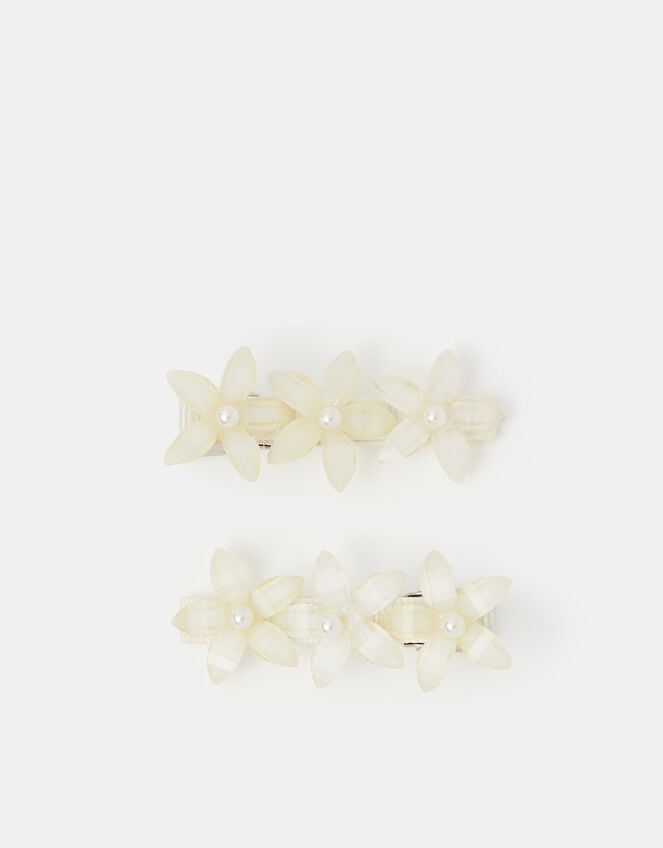 2-Pack Girls Pearl Flower Hair Clips, , large