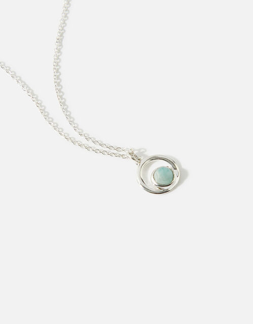 Recycled Sterling Silver Amazonite Circle Pendant Necklace, , large
