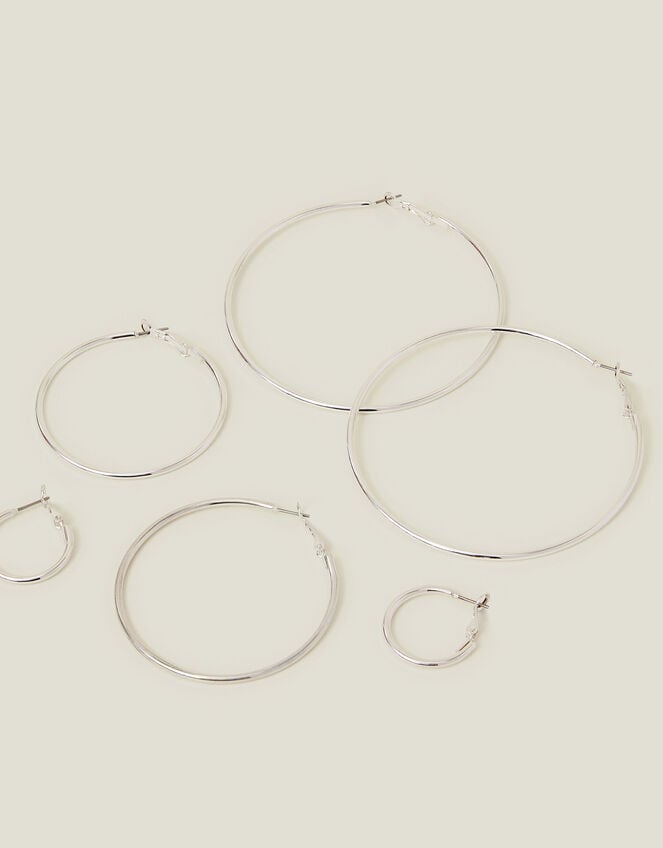 3-Pack Hoop Earrings, Silver (SILVER), large