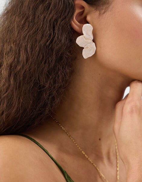 Half Flower Enamel Stud Earrings, , large