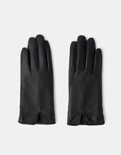 Faux Fur Lined Touchscreen Leather Gloves, Black (BLACK), large