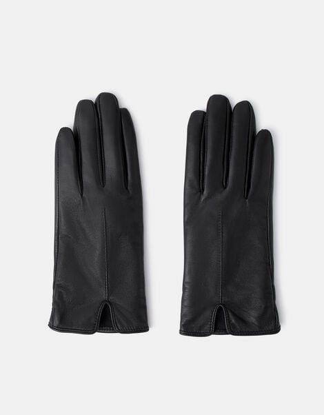 Faux Fur Lined Touchscreen Leather Gloves, Black (BLACK), large