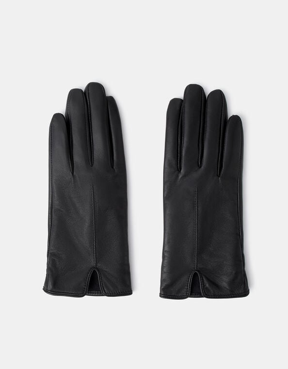 Faux Fur Lined Touchscreen Leather Gloves, Black (BLACK), large