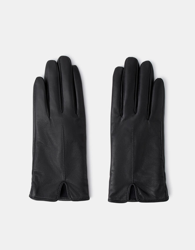 Faux Fur Lined Touchscreen Leather Gloves, Black (BLACK), large