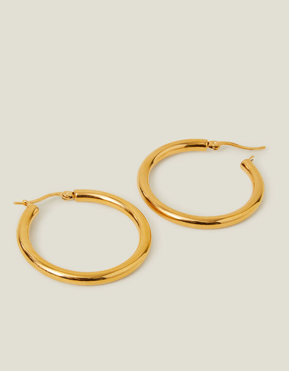 14ct Gold-Plated Stainless Steel Chunky Hoops, , large