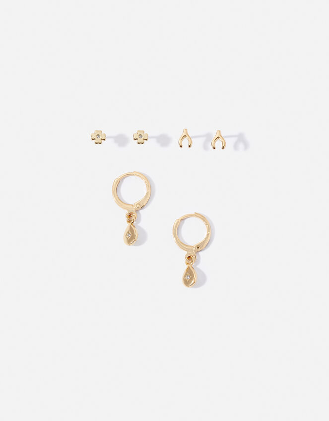 14ct Gold-Plated Lucky Earrings Set of Three, , large