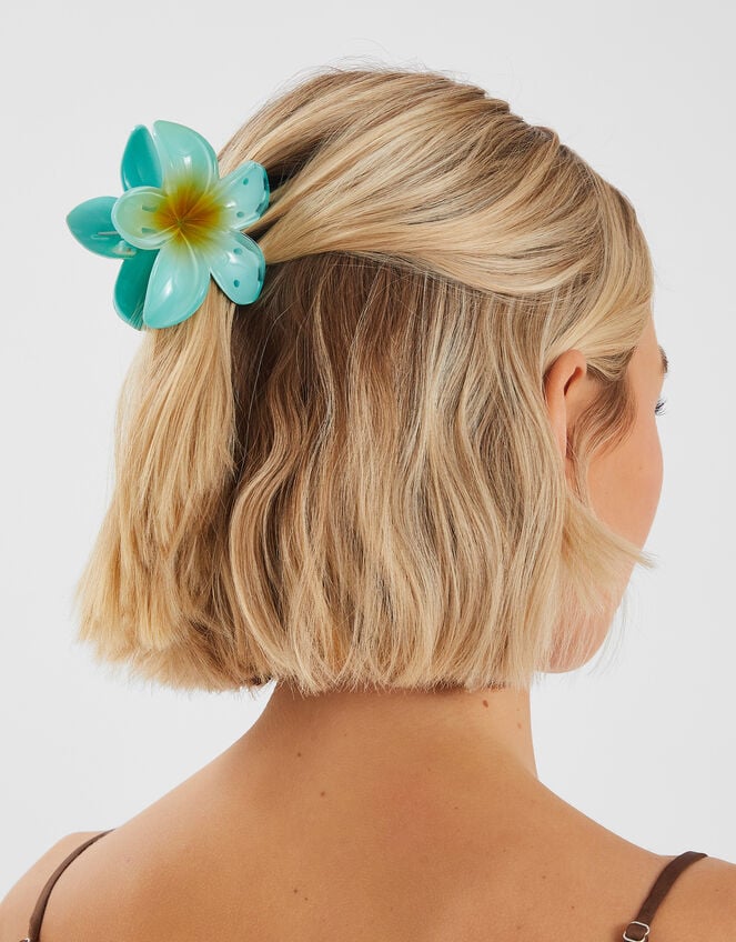 Tropical Flower Claw Clip Turquoise, , large