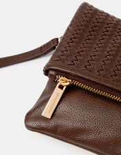 Woven Leather Clutch Bag, Brown (CHOCOLATE), large