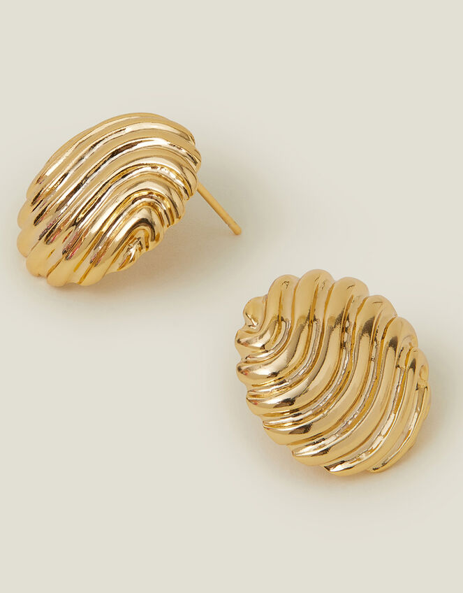 14ct Gold-Plated Shell Button Stud Earrings, , large