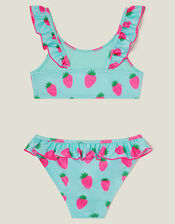 Girls Strawberry Bikini Set, Blue (TURQUOISE), large