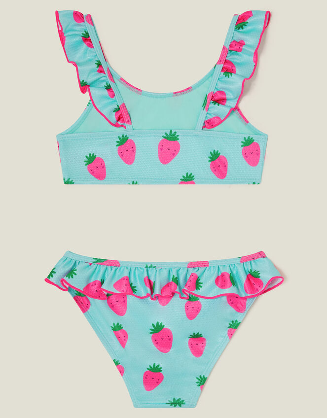 Girls Strawberry Bikini Set, Blue (TURQUOISE), large