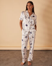 Celestial Zodiac Satin Button Pyjama Set, Ivory (IVORY), large