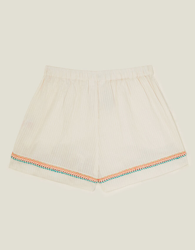 Girls Seersucker Embroidered Shorts, White (WHITE), large