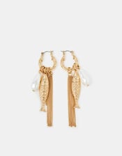 Fish Charm Twisted Huggie Hoop Earrings, , large