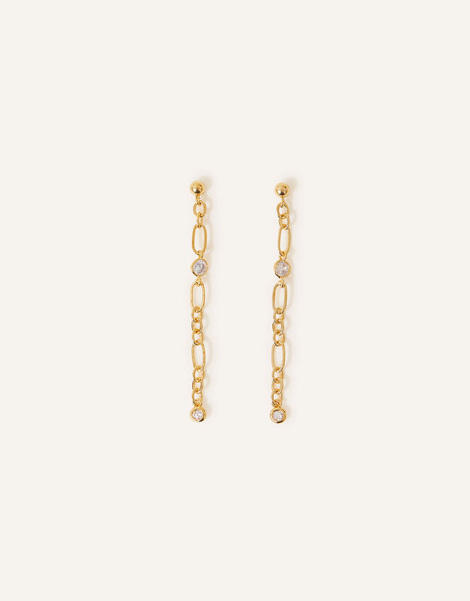 14ct Gold-Plated Sparkle Long Chain Earrings, , large