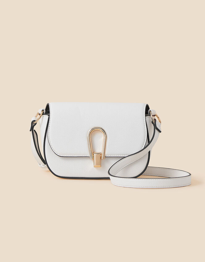 Large Clasp Cross-Body Bag, White (WHITE), large