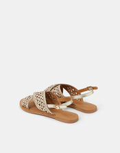 Woven Metallic Cross-Strap Sandals, Gold (GOLD), large