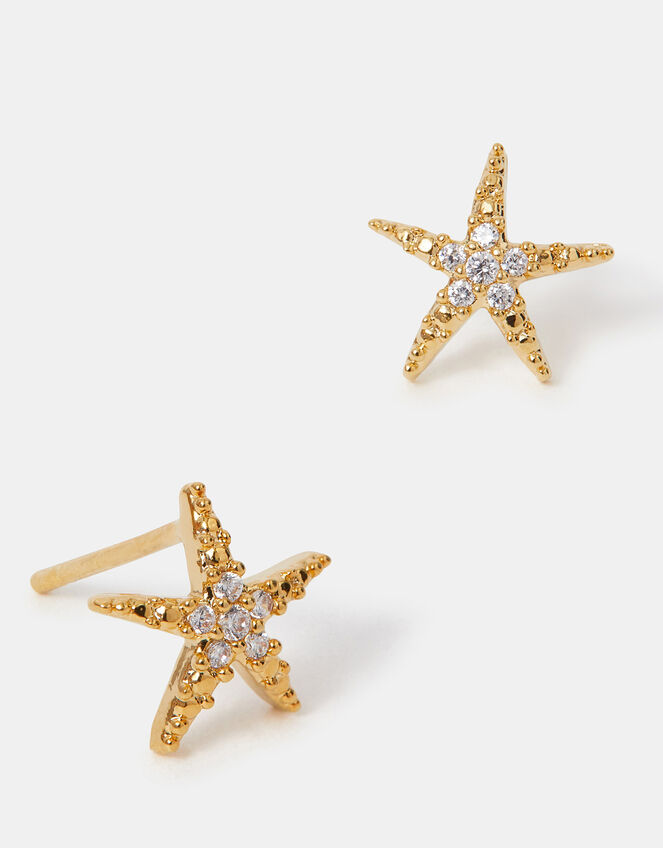 14ct Gold-Plated Starfish Stud Earrings, , large
