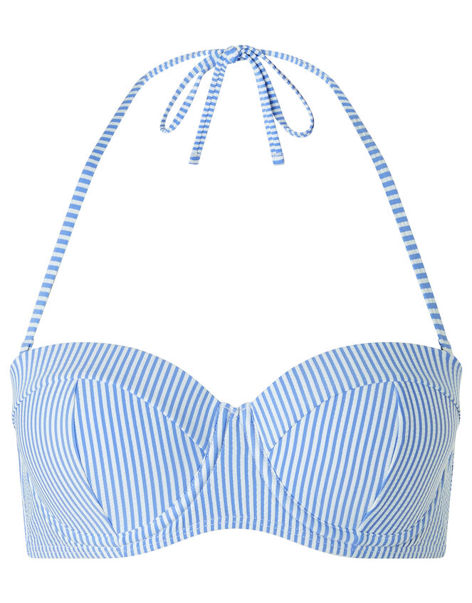 Stripe Moulded Cup Bikini Top, Blue (BLUE), large
