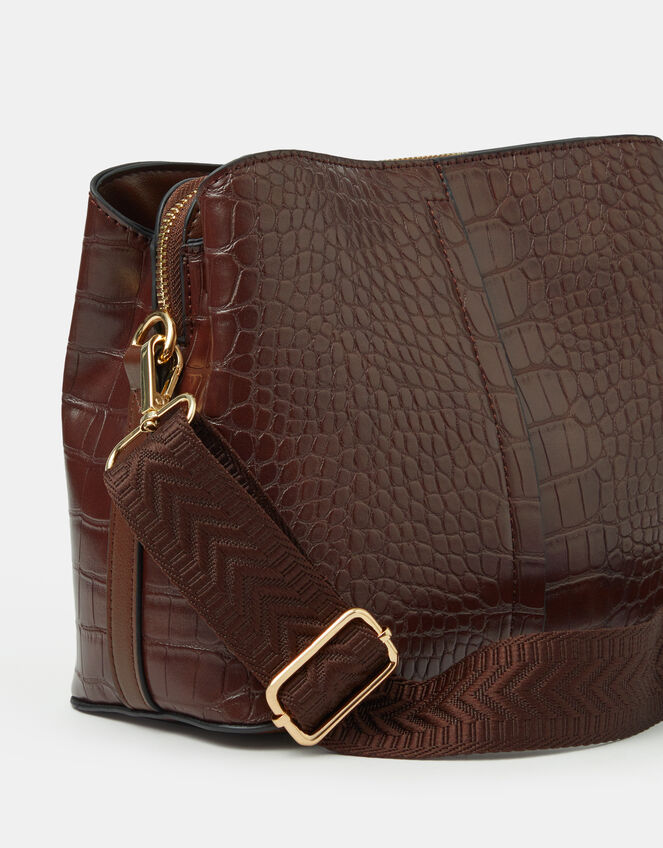 Faux Croc Crossbody Bag, , large