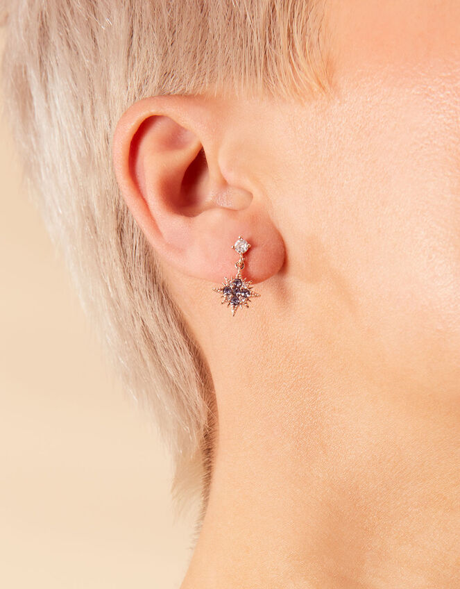 Rose Gold-Plated Star Short Drop Earrings, , large