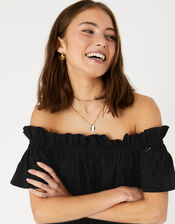 Schiffli Bardot Dress, Black (BLACK), large