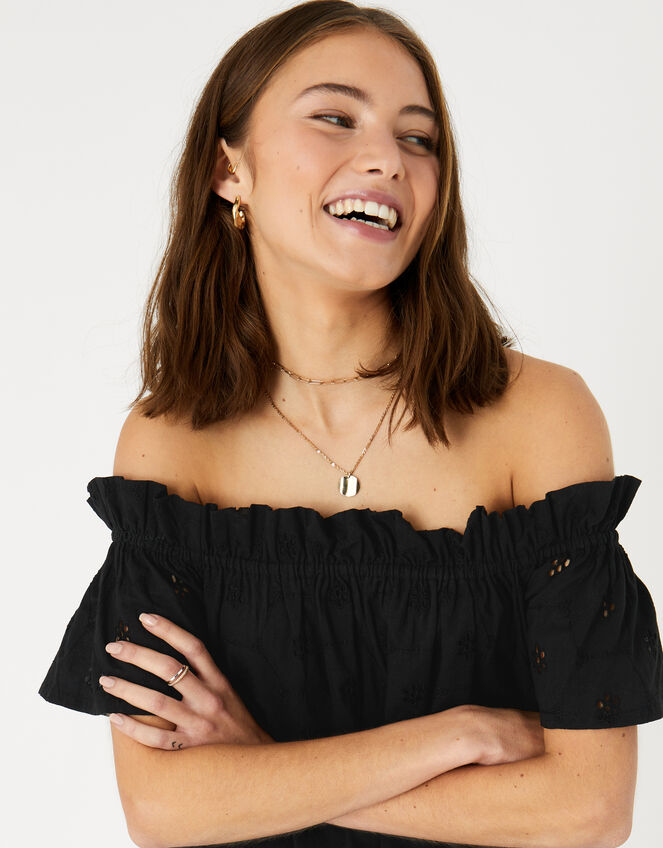 Schiffli Bardot Dress, Black (BLACK), large