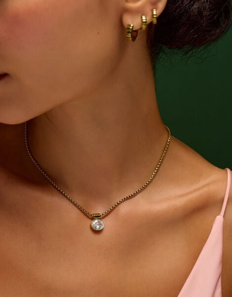 Stainless Steel Oval Pendant Necklace, , large