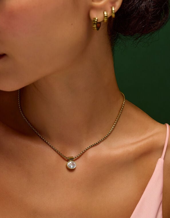 Stainless Steel Oval Pendant Necklace, , large