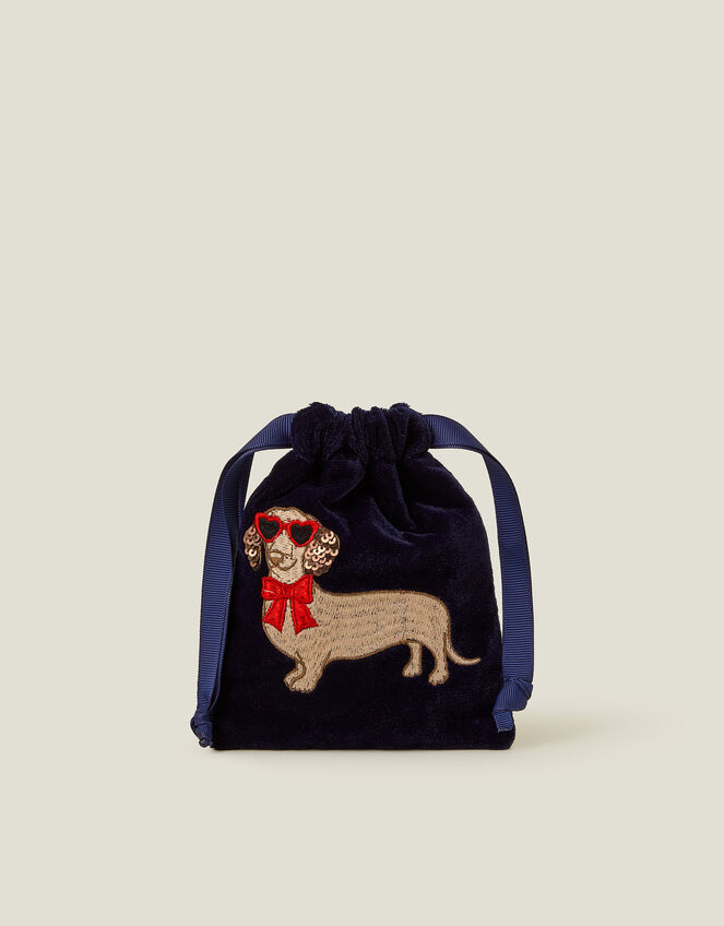 Embroidered Sausage Dog Drawstring Pouch, , large