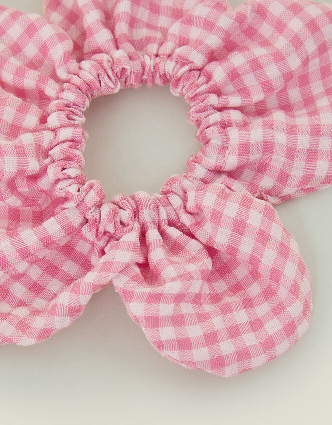 Girls Gingham Flower Hair Scrunchie, , large