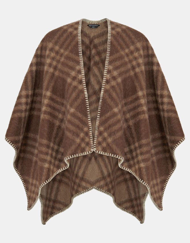 Check Print Knit Poncho, , large