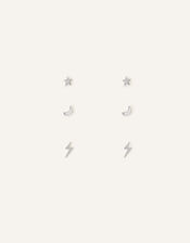 3-Pack Sterling Silver Celestial Stud Earrings, , large