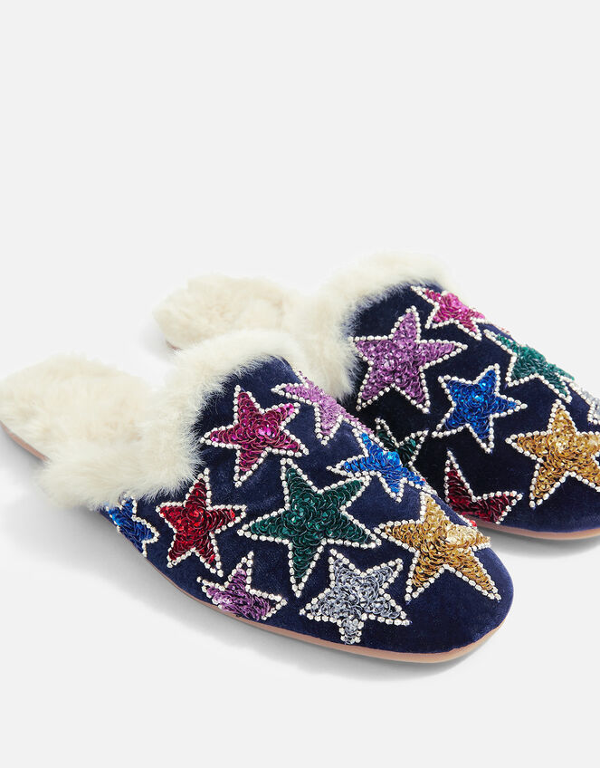 Embellished Star Velvet Slippers, Multi (BRIGHTS-MULTI), large