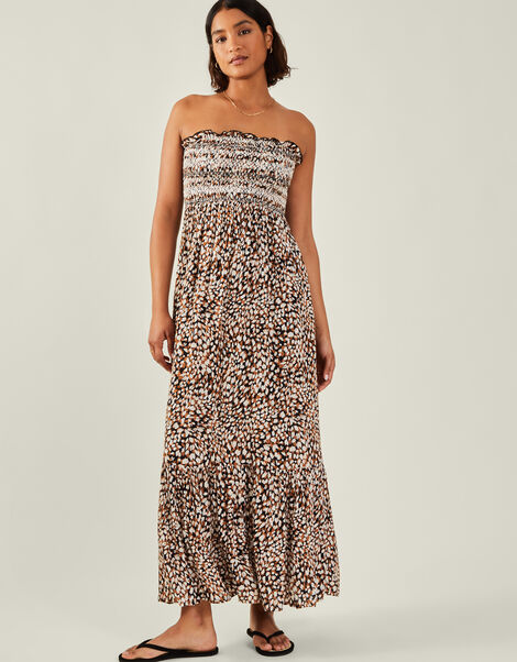 Leopard Print Bandeau Maxi Dress, Brown (BROWN), large